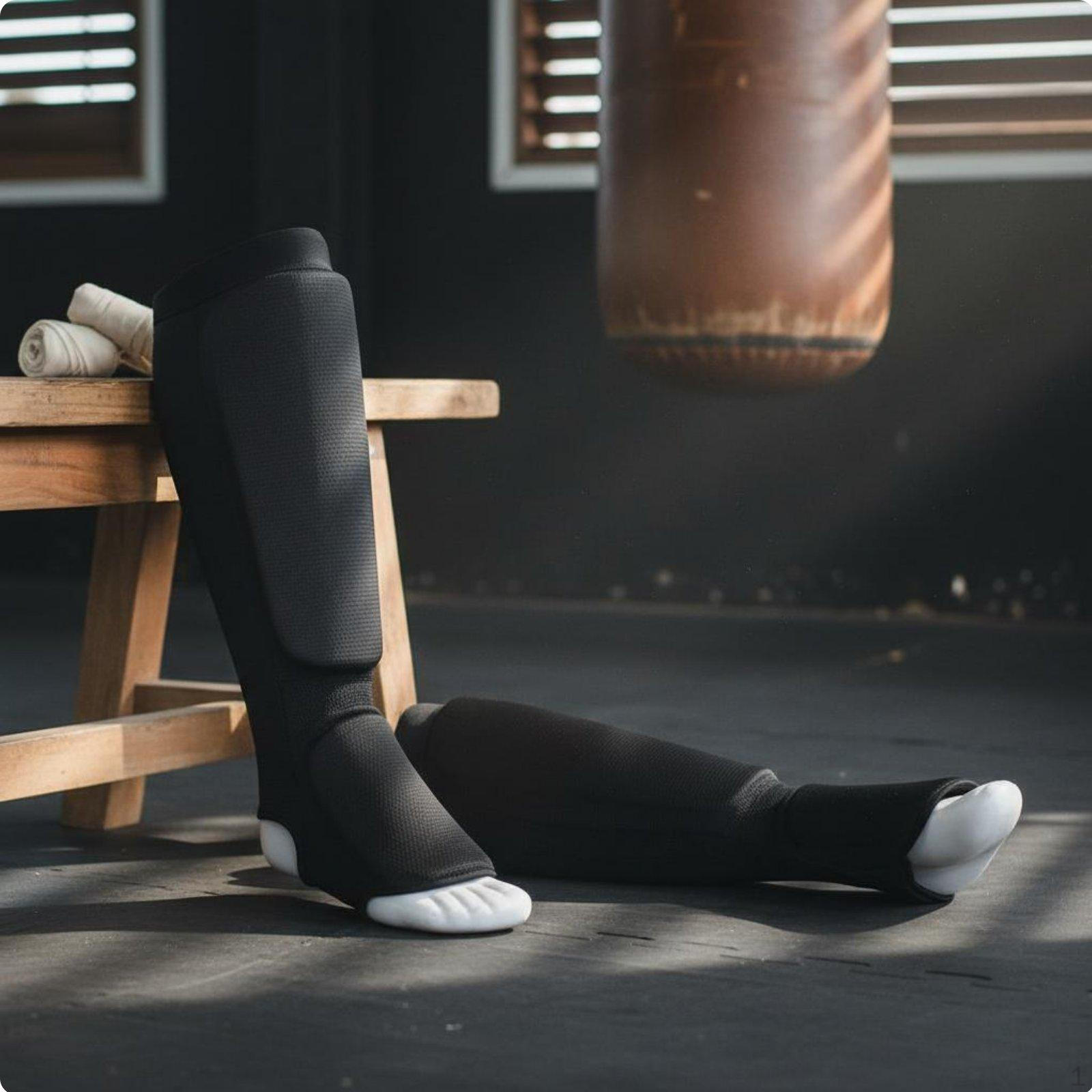 Shin Instep Guard Shock Absorbing Guards Thick Padding Leg Protector for Taekwondo Black S