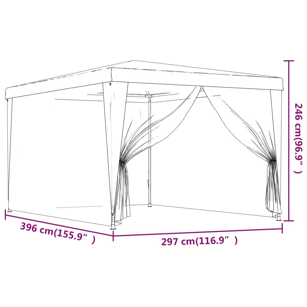 Vidaxl Partytält Med 4 Nätväggar, Blått, 3X4 M, HDPE