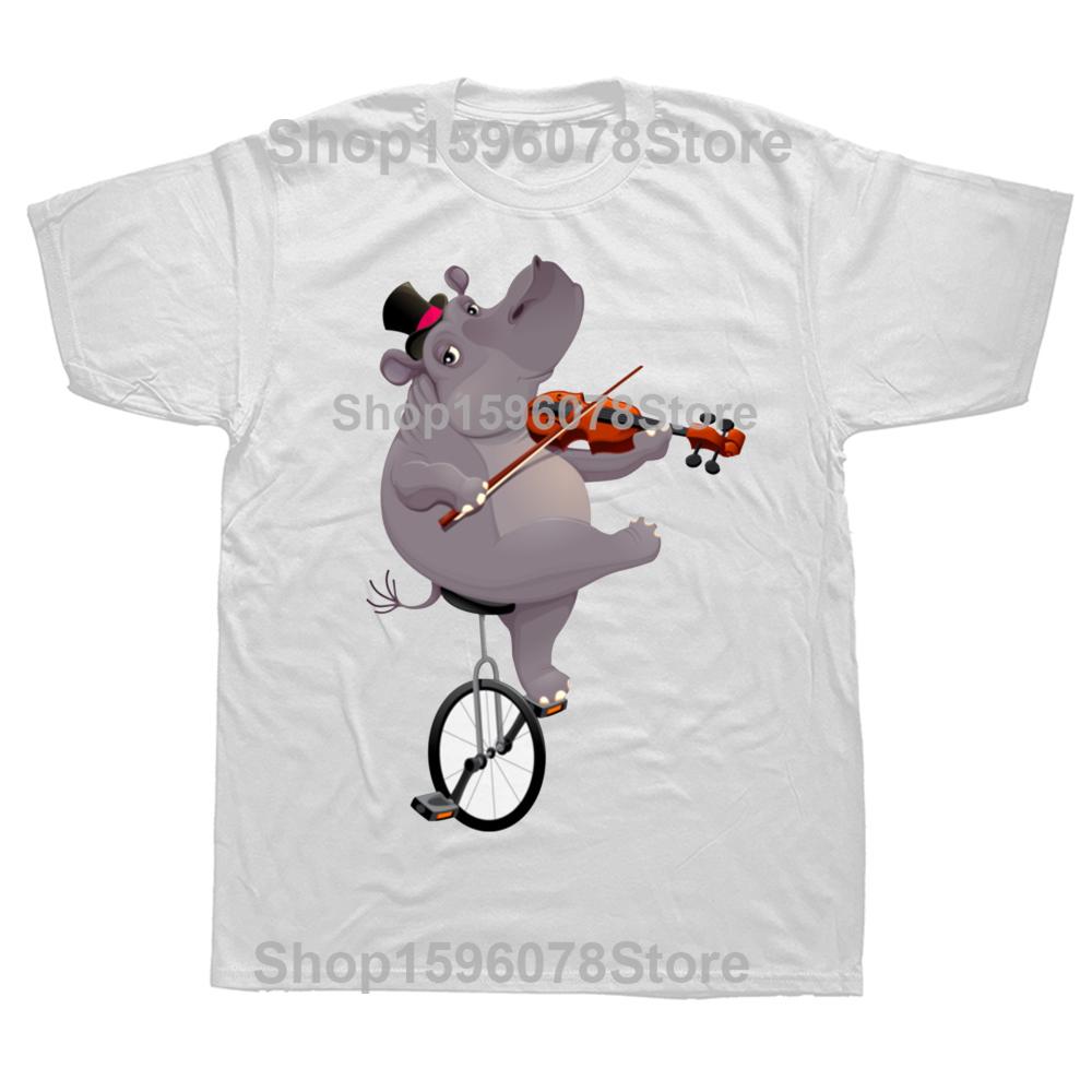 Lustiges Nilpferd auf einem Fahrrad T-Shirts Grafik Baumwolle Streetwear Kurzarm Geburtstagsgeschenke Sommerstil T-Shirt Herrenbekleidung