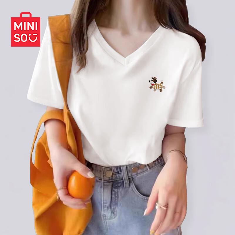 MINISO Women s V-Neck Short Sleeve T-Shirt L