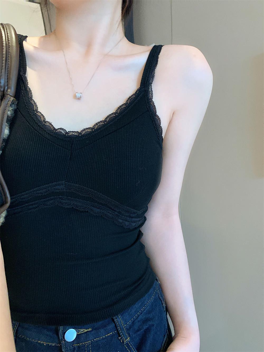 

Кружевной топ на тонких бретелях, сексуальный облегающий, для женщин One Size чёрный