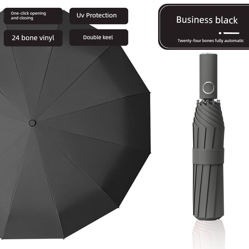 24 Bone Automatic Umbrella Men's and Women's Folding Sun Umbrella Extra Large Solid Rain Dual-Use Sun Protection UV Protection Sun Umbrella