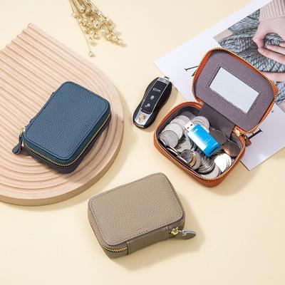 Borsa per Rossetto in Vera Pelle con Specchio - Mini Pochette per Trucco, Portamonete e Porta Auricolari per Donna.