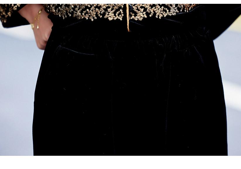 Spring Collection: Embroidered Velvet Two-Piece Suit for Mothers - Jacket & Elastic Waist Pants