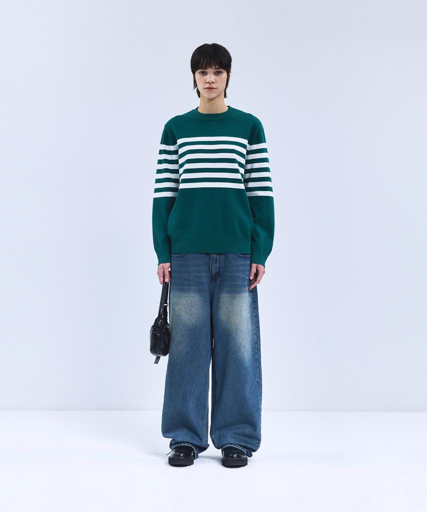 IRONYPORNO WHITELINE 86-Iroj366 Solid Striped Long Sleeve Knit Green