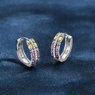 925 Sterling Silver Fancy Colored Colored High Carbon Diamond Created Moissanite Hoop Earrings For Women Gift