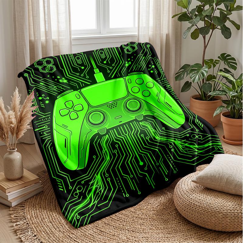 Gaming Controller in Neon Storm Theme blanket Lightweight Warm Flannel Blanket Decorative Throw Blanket for Home Decoration