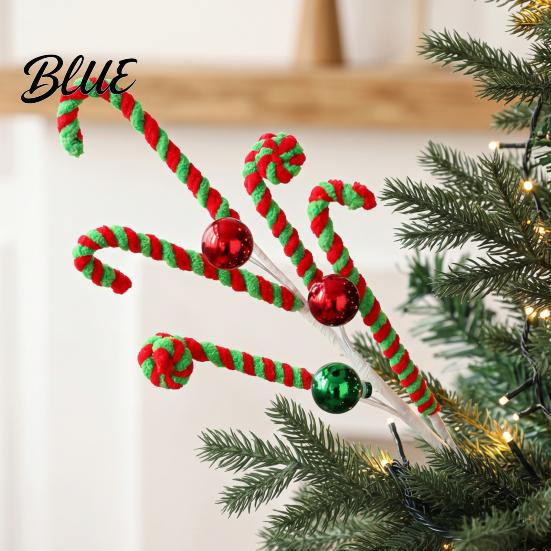 Decorative Candy Cane Festive Decor White Green Pick Red Props Christmas Plush Stem Branch