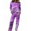 Women's Casual Pajama Set with Round Neck Long Sleeve and Drawstring Wide Leg Pants