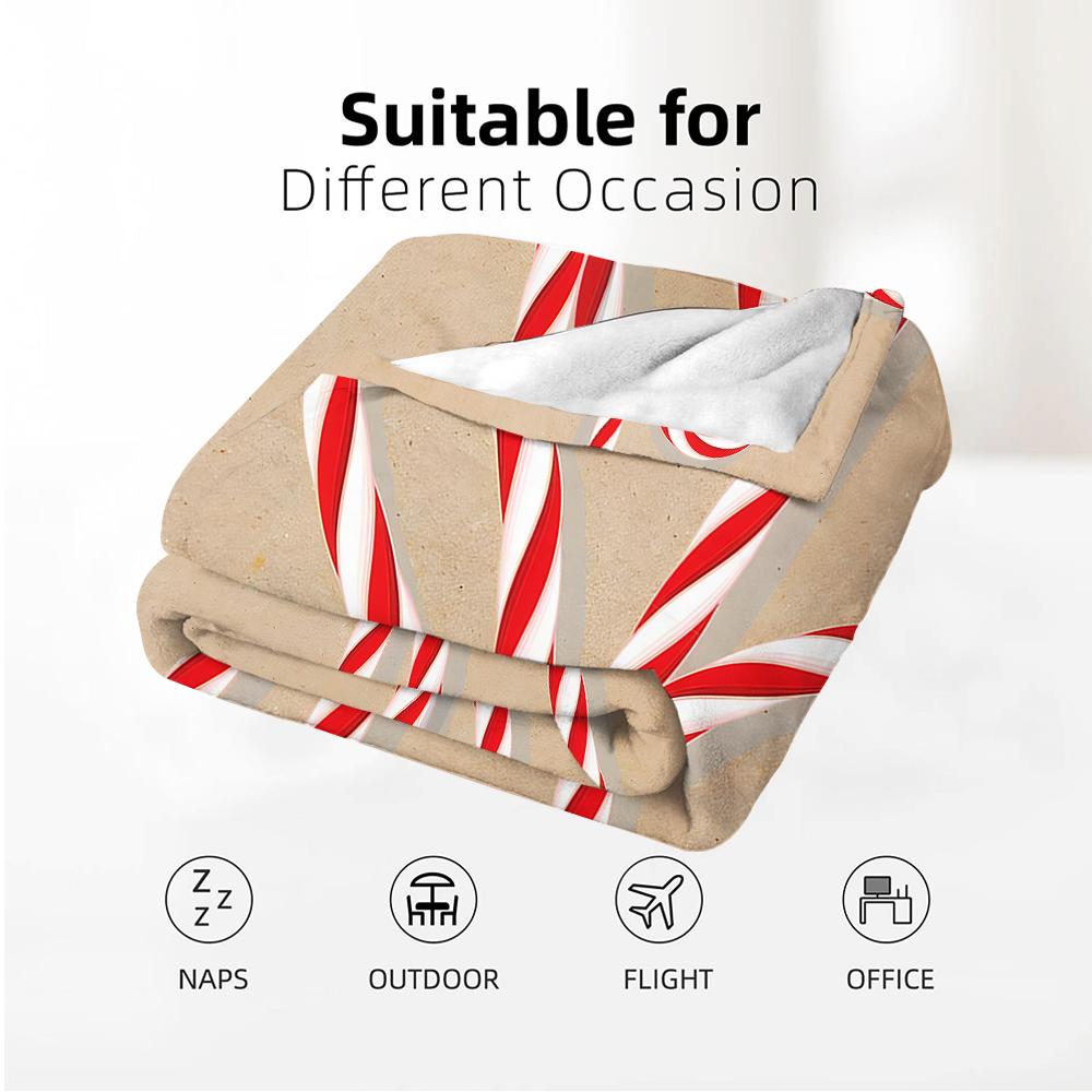 Candy Cane Gift Bow Anime Cartoon Flannel Blanket Soft Warm Throw for Bedroom Sofa Car Kids Holiday Gift