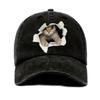 A Cute Cat Designed Cotton Adjustable Retro Washed Baseball Cap Sun Protection And Durable Animal Themed Printing Workmanship