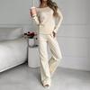 New cotton knitted pajamas set, spring and autumn long-sleeved casual fashion loungewear, exquisite two-piece set