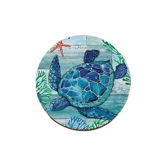 Sea Turtle Coaster, Ocean Beach Themed Wood Drink Mat for Home Cafe, Non Slip Heat Insulation Table Decor F