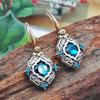 Women Zinc Alloy Retro Bohemia Gold Color Ear Hook Drop Blue Rhombus Glass  Earrings Wedding Party Jewelry Gift