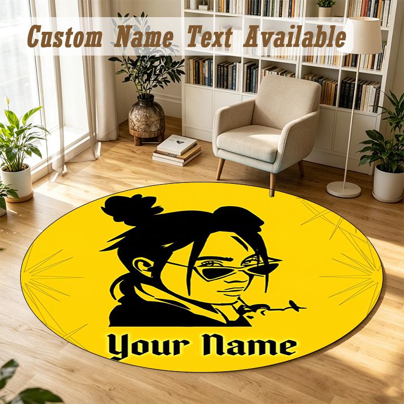 Round Rug Custom NameBillie Eilish Pattern Non Slip Carpet Home Floor Decor