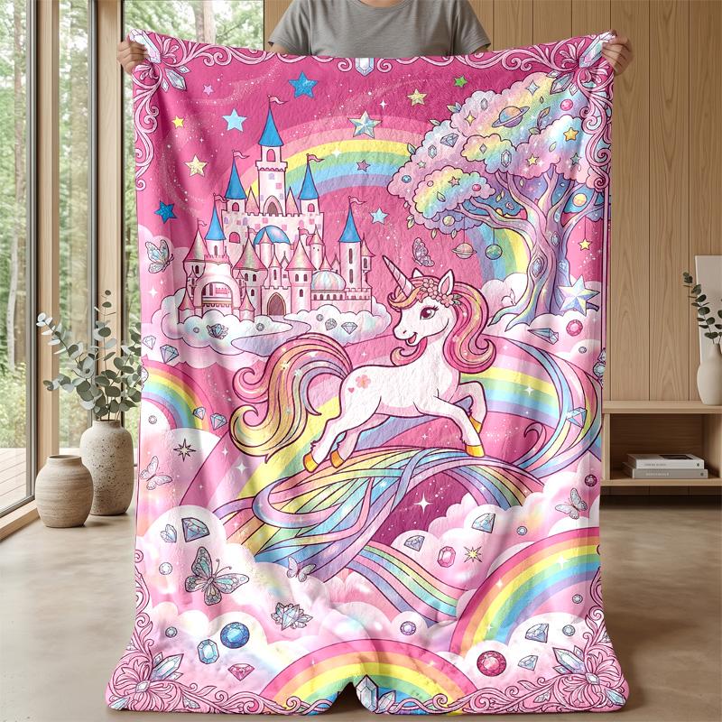 Magical Unicorn Pattern Theme blanket Lightweight Warm Flannel Blanket Decorative Throw Blanket for Home Decoration
