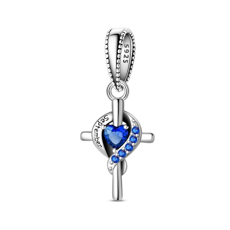 Copper Cross Birthday Stone Silicon Stop Charms Bead Dolphin Horseshoe Pendant For Original Bracelet Women Jewelry