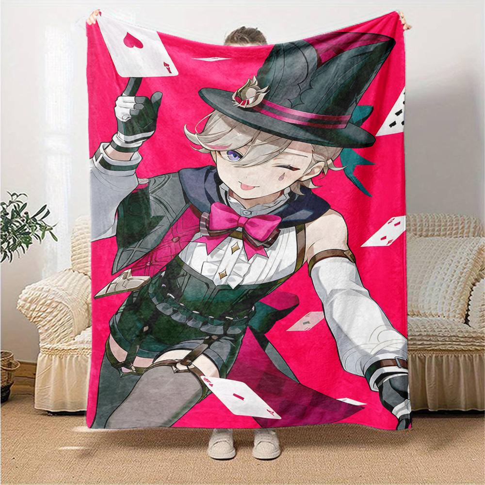1pc Genshin Impact Lyney Lynette Blanket, Gift, for Men and Women, Soft Blanket, Good for Sofa Bed Couch Travel, Lightweight Flannel Blanket