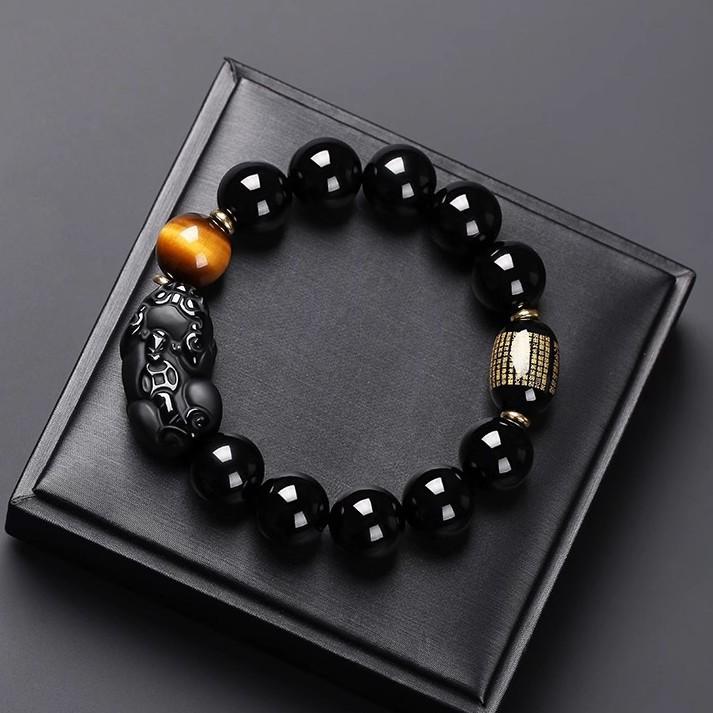 Natural obsidian bracelet for men, new Chinese-style fortune-bringing Pixiu and Heart Sutra bracelet for women, exquisite gift in the Chinese trend