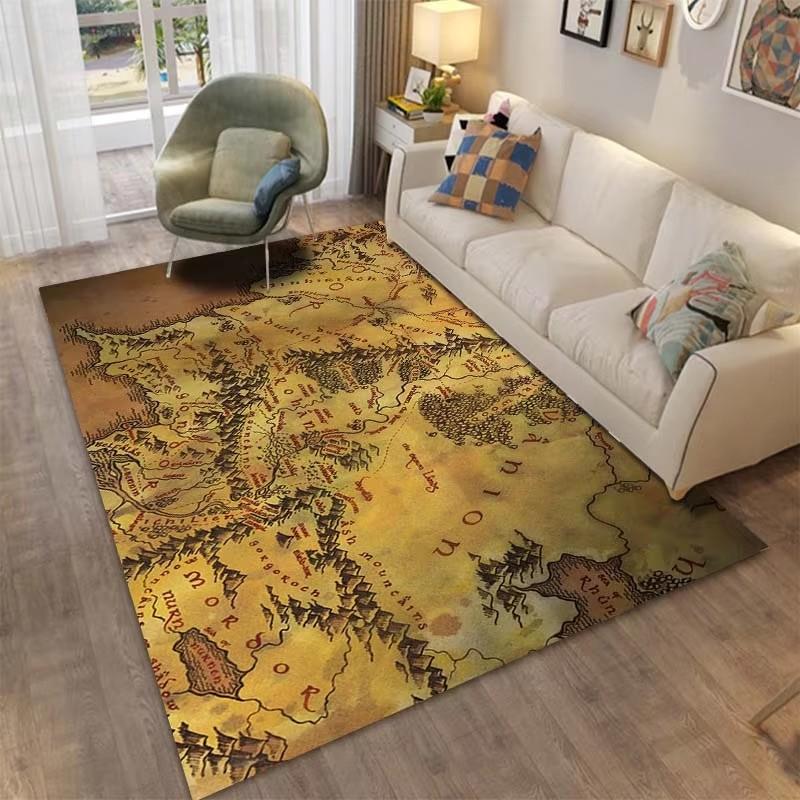 Alfombra de Área con Patrón de Anillo del Mapa de la Tierra Media, Alfombra Grande para Sala de Estar, Dormitorio, Sofá, Felpudo Decorativo, Alfombra de Piso Antideslizante para Niños