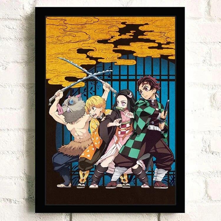 Japanese Popular Anime Demon Slayer Family Wall Art Decoration Poster Children's Room Decoration Wall Sticker Canvas Material