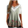 Women's Fashion Casual Lace Sleeve V-Neck Lace Trim Printed Short Sleeve Tops