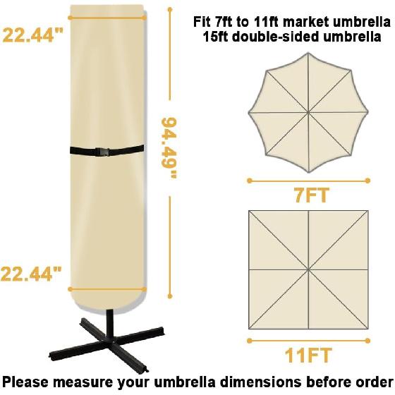 POYEE Umbrella Cover, 420D Waterproof Outdoor Patio Umbrella Cover for 7ft To 9ft Market Umbrella, Beige