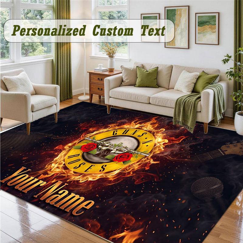 Crystal Velvet Square Rug Custom NameGuns N’ Roses Pattern Non Slip Home Floor Decor Rug