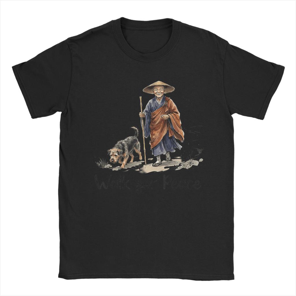 World Peace Monks Walk Peace with Aloka Dog T Shirt Summer Hip Hop TShirts Unisex Cotton Comfortable Plus Size Top Tees Gift