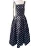 Nanyou Sommer Retro Gepunktetes Spaghettiträger Schwingkleid für Damen