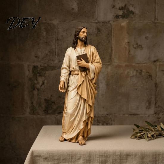 Christian Prayer Altar Decorations Jesus Reading Book Resin Figurine, Small Religious Statue for Bookshelf Mantel Decorative Collectible Statues Nook