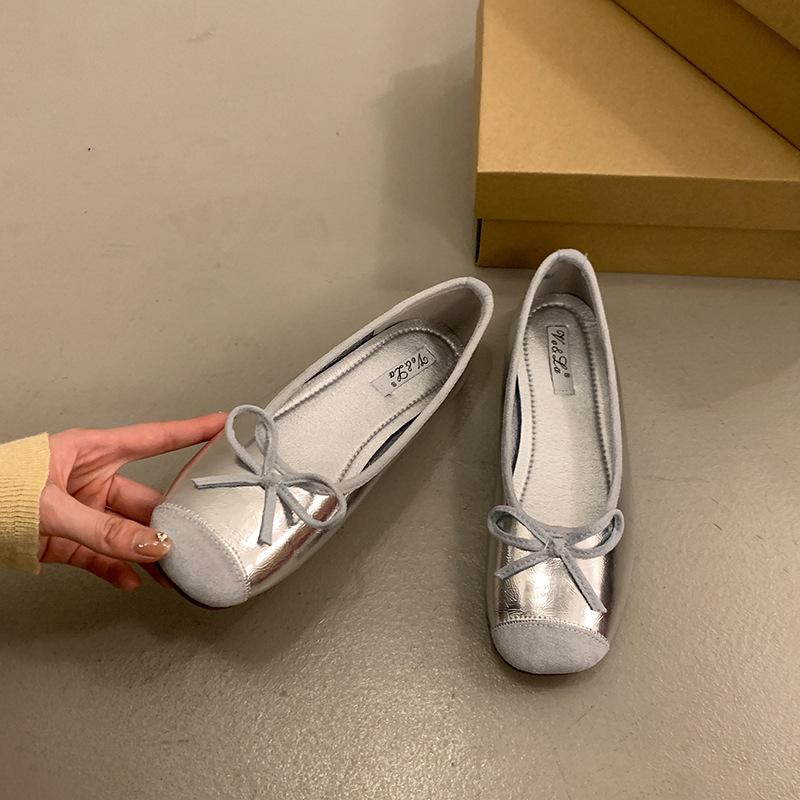 Gentle flat-soled evening shoes French silver new Chinese single shoes women's shoes new spring and summer soft-soled blue ballet shoes