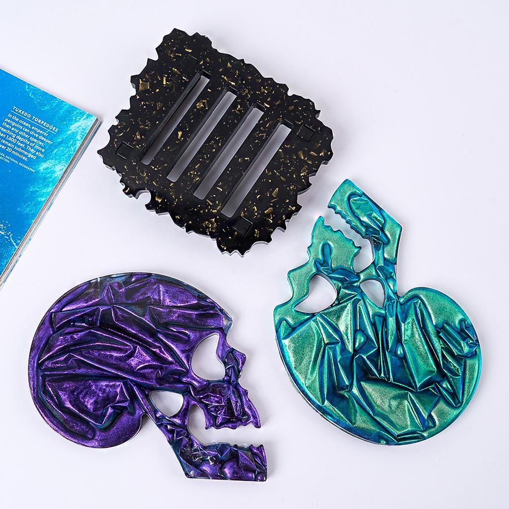 Halloween Skull Coaster Set Silicone Mold DIY Coasters Storage Holder Craft Molds Plaster Resin Making Home Decoration Tools