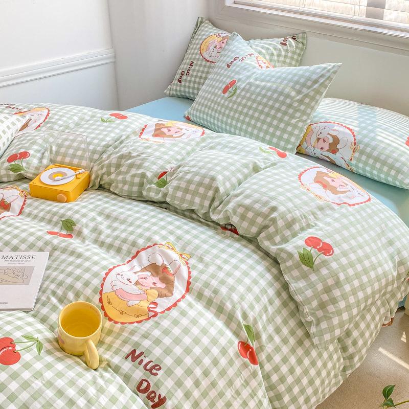 Class A maternal and infant grade super soft washed cotton bed sheet 4pcs set bed hat quilt cover student dormitory single