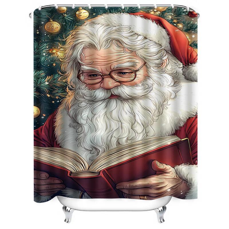 Tuniu Charming Santa Claus Reading Book Bathroom Shower Curtain Christmas Holiday Festive Decor Funny Cozy Home Decor Gift