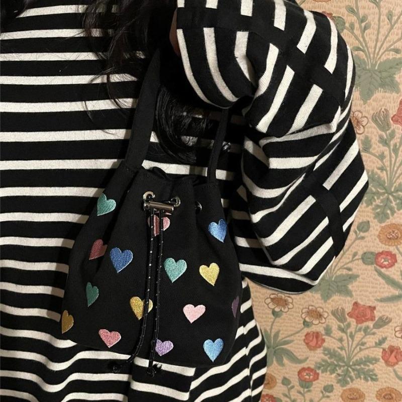 Embroidery love strap pink handbag women's 2 spring and summer new shoulder crossbody mini bucket bag