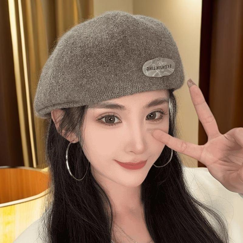 

Logo Beret Women s Autumn and Winter Big Head Circumference All-Matching Make Your Face Look Smaller Fashion Painter Cap Reverse Wear Advance Hats Shallow coffee (round mark) One size