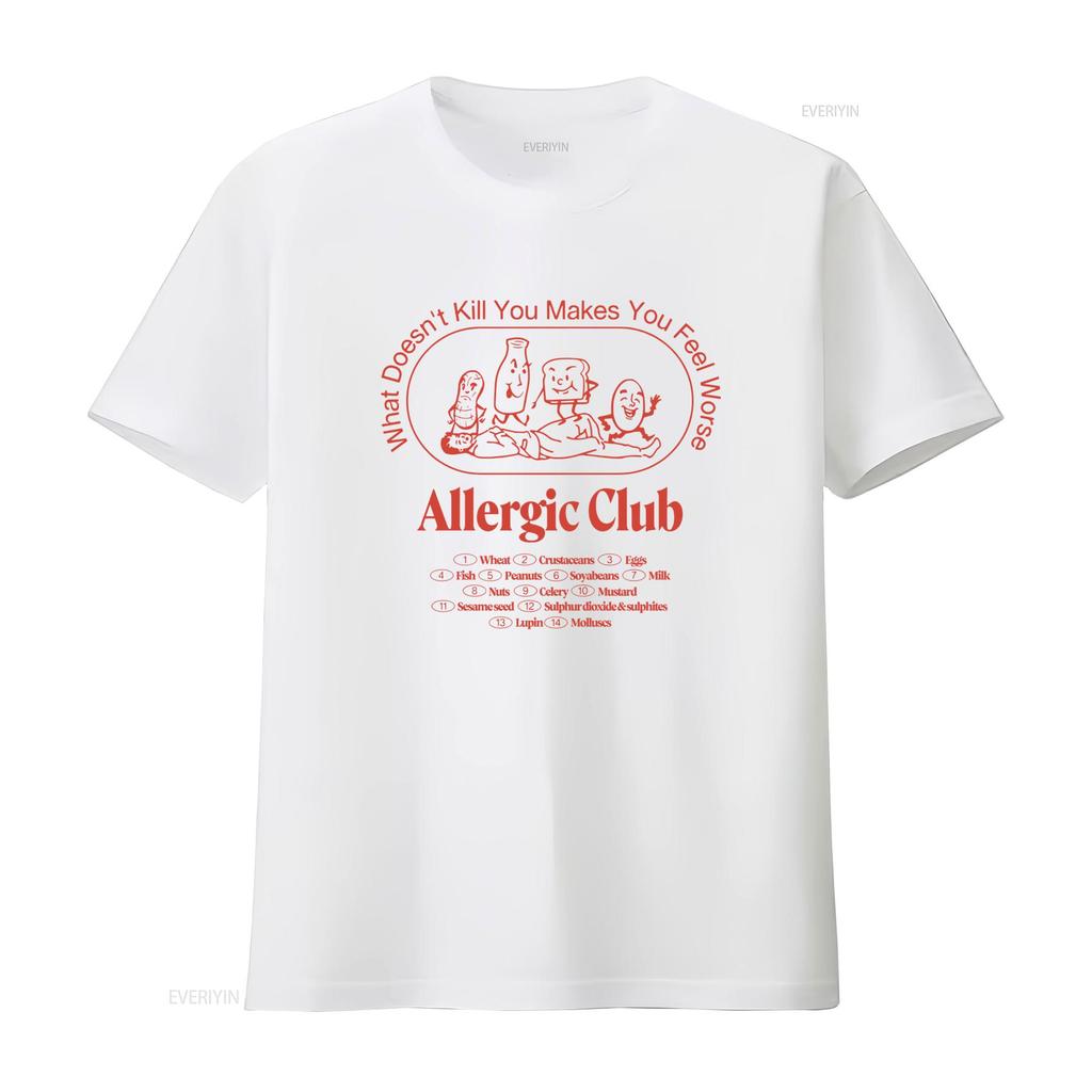 Allergic Club T Shirt Retro Vintage Design Perfect Birthday for Friends vintage Washed Stretched graphic Slightly homme Casual