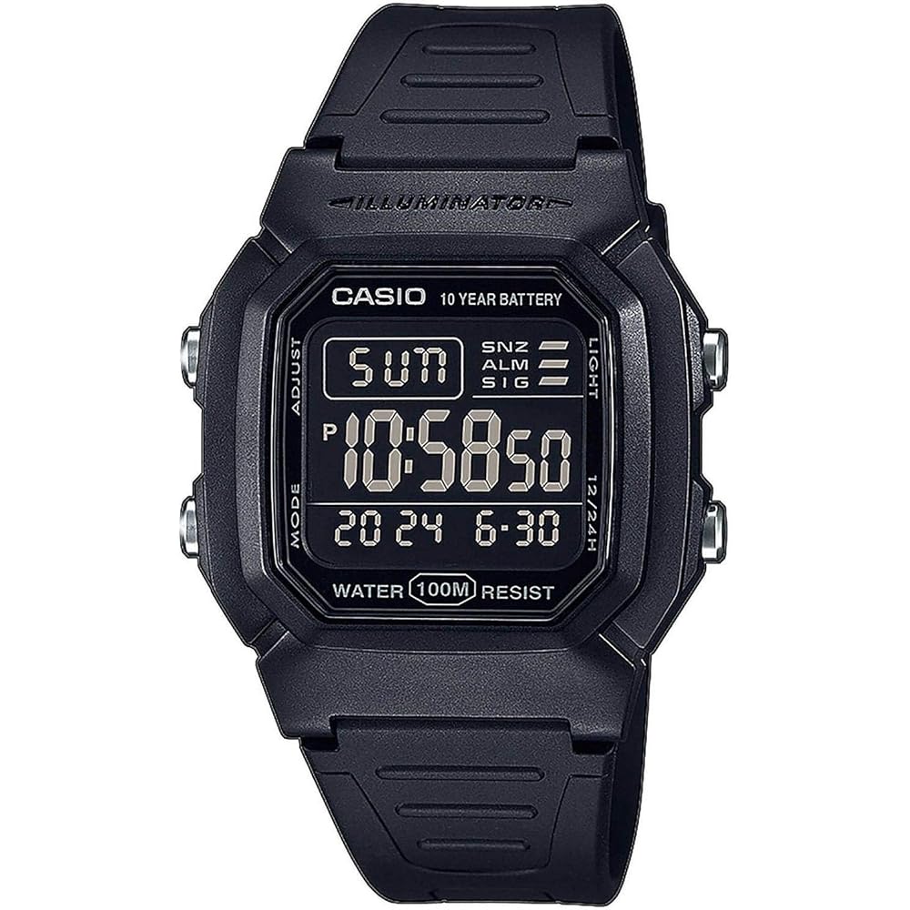 Мужские черные часы Casio W-800H-1BVES Водонепроницаемые Цифровой дисплей Водонепроницаемость 100 м