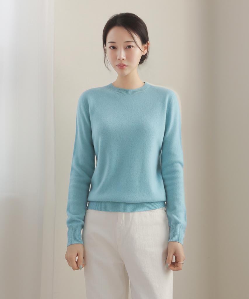 Keulleiseu 100% Wool Round Neck Knit Sweater_Light Purple