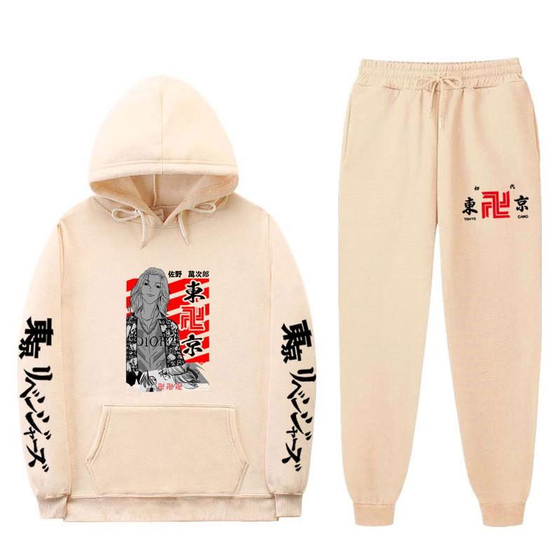 Mens Streetwear Hooded Sweatshirt Set Loose Fit Winter Warm Fleece Lined Casual Tracksuit