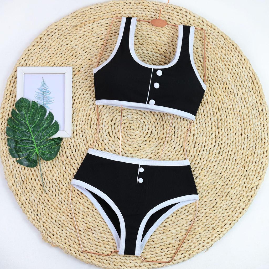 2024 Schwarz & Weiß Colorblock High Waist Bikini - Elegante Bademode im europäischen und amerikanischen Stil