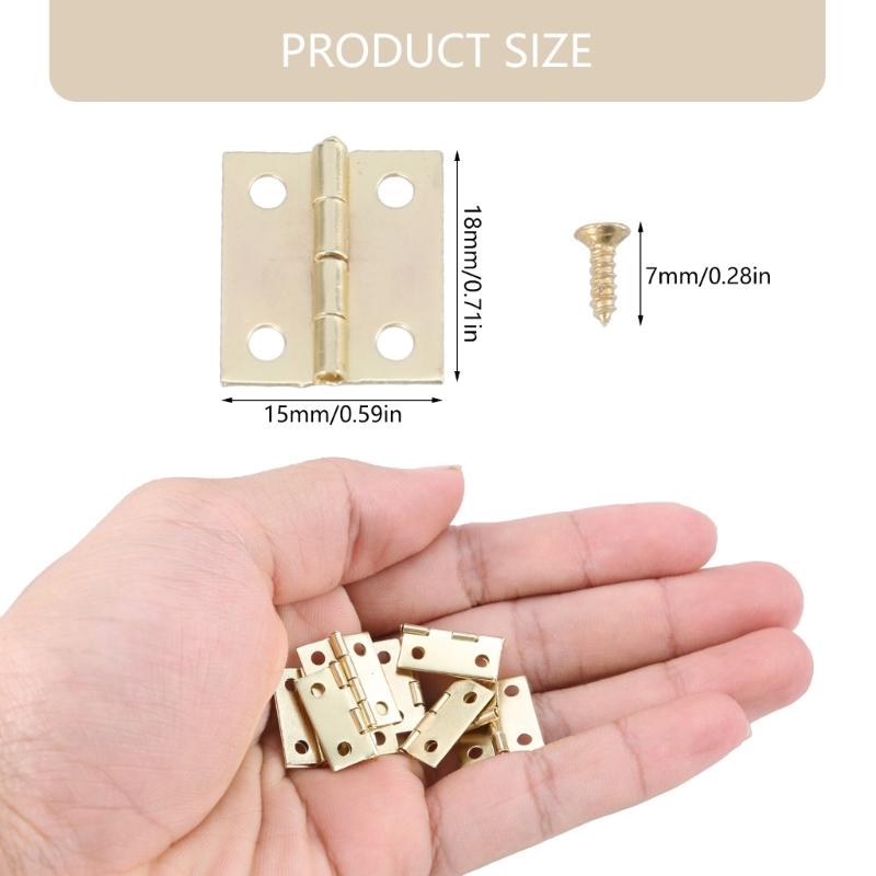 Small Hinges in Elegant Gold Completes with Screws Gold Miniature Hinges Suitable for Jewelry Boxes & Miniature Furniture