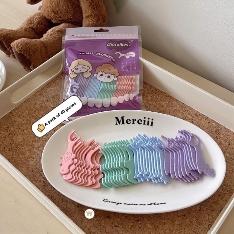40 шт. Дитяча зубна нитка для тварин, одноразова надтонка зубочистка, шовкова паличка, милий мультяшний засіб для чищення ротових міжзубних проміжків
