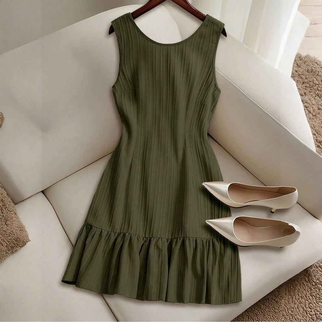 Women French High Quality Temperament Spring Summer Sleeveless Vest Dress