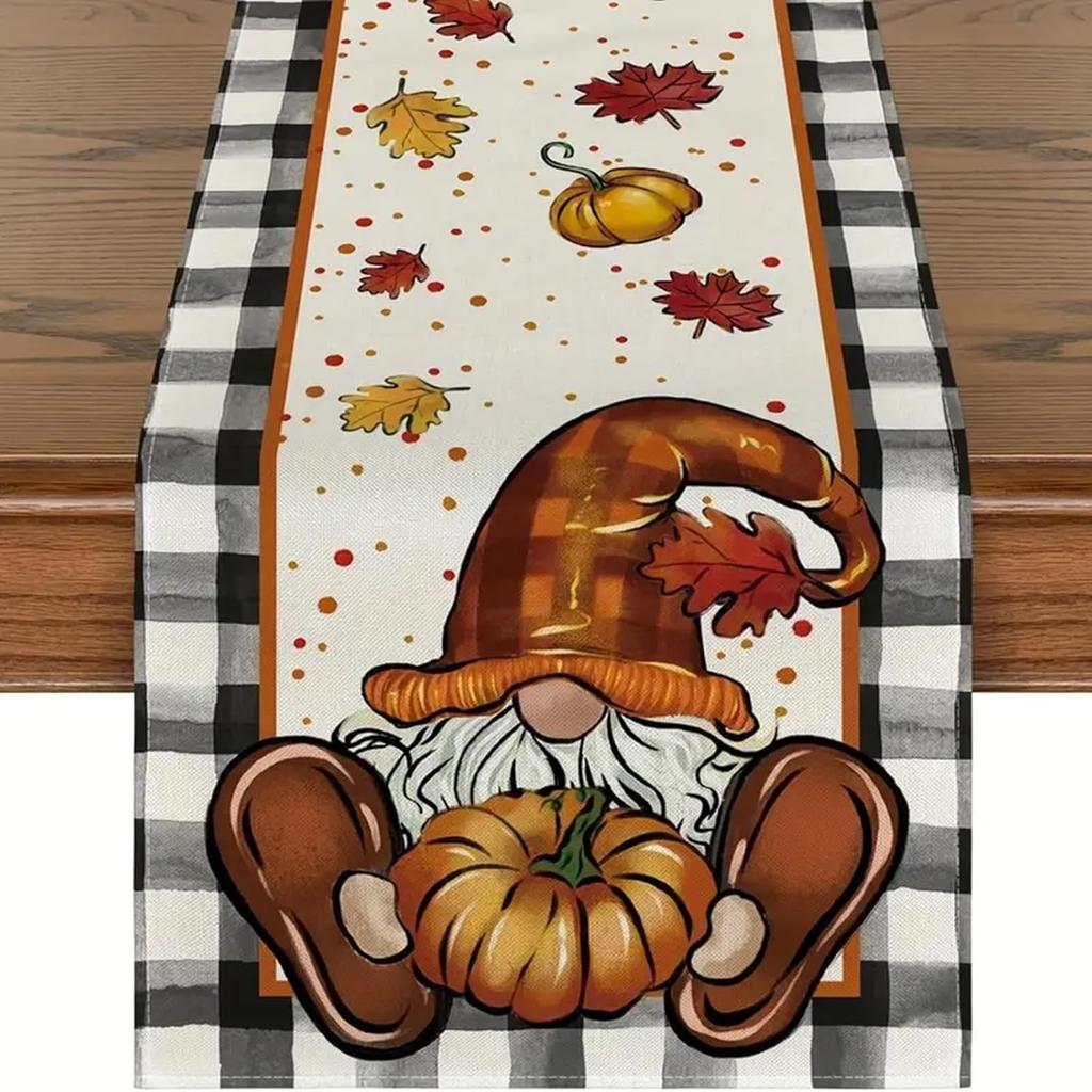 Pumpkin Buffalo Plaid Fall Table Runner, Fall Maple Leaves Kitchen Dining Table Runner Decoration for Thanksgiving Party Decor 13x72 Inch