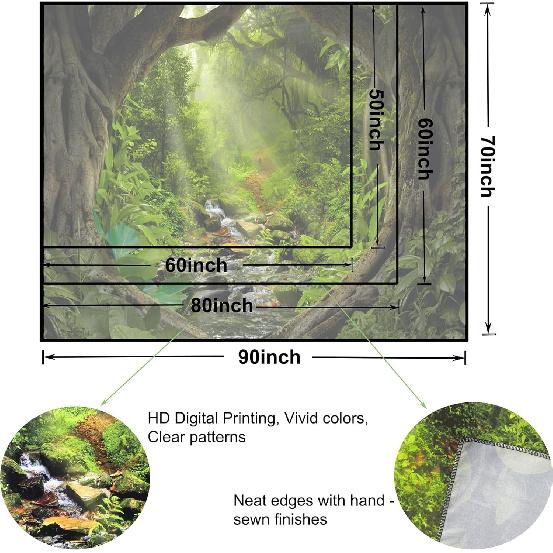 TUGCAY Misty Forest Tree Cave Tapestry Nature Green Tapestry Enchanted Rainforest Tropical Jungle Sunshine Flowing Stream Landscape Wall Tapestries