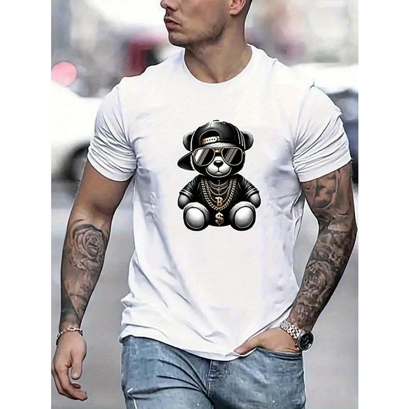 European Sizes Cartoon Bear Pattern Printing, Men'S Casual T-Shirt,Short-Sleeved Shirt In Spring And Summer, Stylish And Versatile.
