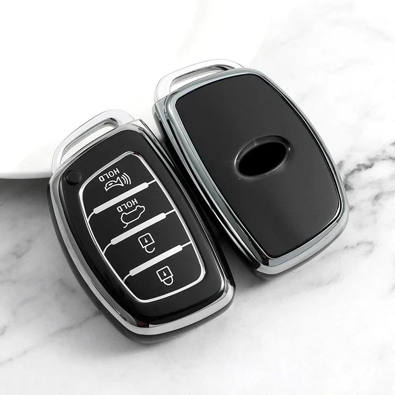 For Hyundai Tucson Santa Fe Rena Sonata Elantra Creta Ix35 Ix45 I10 I30 I40 3/4 Buttons Tpu Car Smart Key Case Cover Accessories
