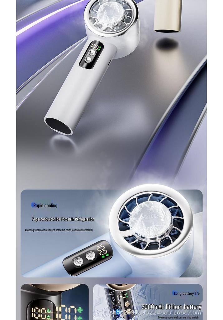 Portable Mini Handheld Fan with Digital Display and Ice Pack for Outdoor Cooling